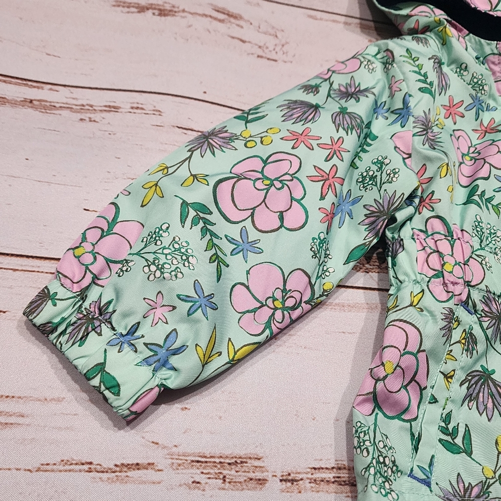 🌺3/$20 Cat & Jack Jacket Mint Pink Floral Zip Up Toddler Girl 12 Months - Picture 6 of 8